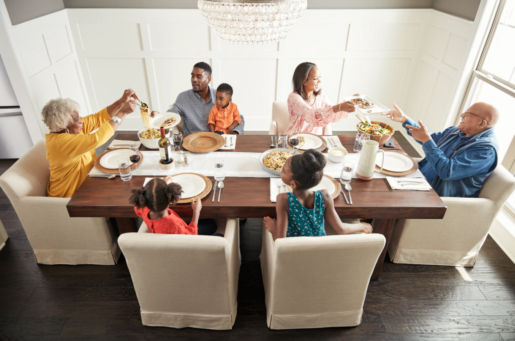 Family having breakfast at the dining table | Shelley Carpets
